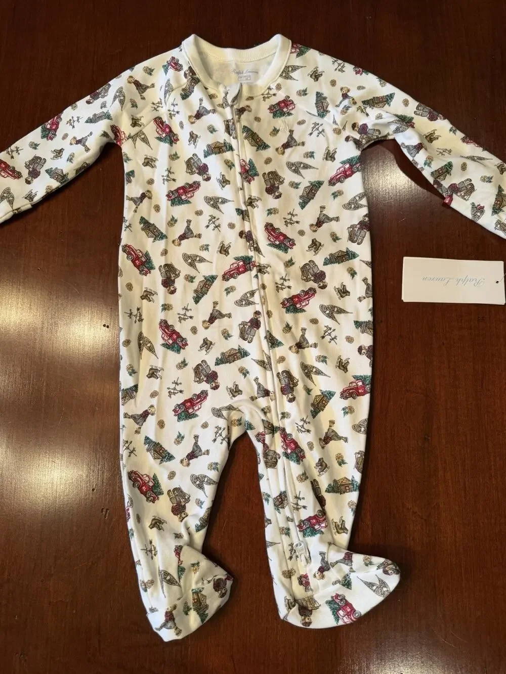 Ralph Lauren Baby Boys Polo Bear Holiday Cotton Footed One Piece 0-3 Months NWT